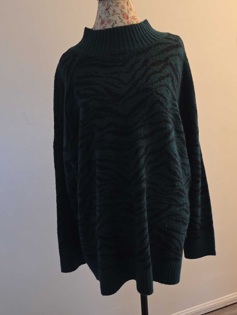 torrid Teal and Black Zebra-Print Mock Neck Sweater
